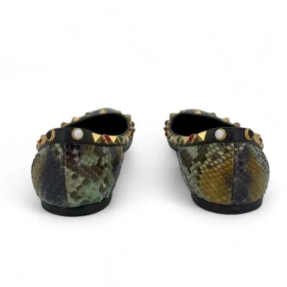 VALENTINO Garavani Rockstud Snakeskin Ballet Flats Size IT37.5 - Picture 6 of 11